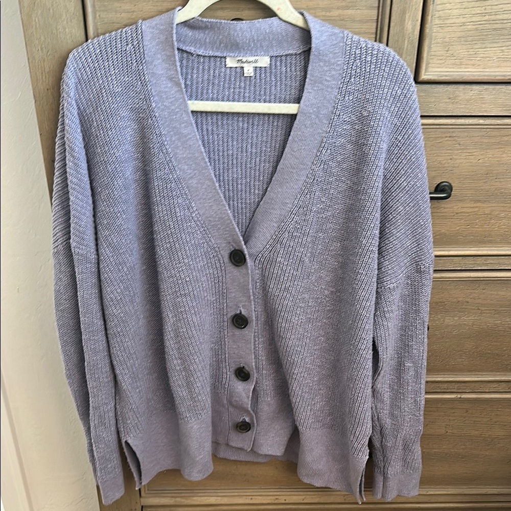 Madewell Purple Cardigan Sweater Ribbed Knit